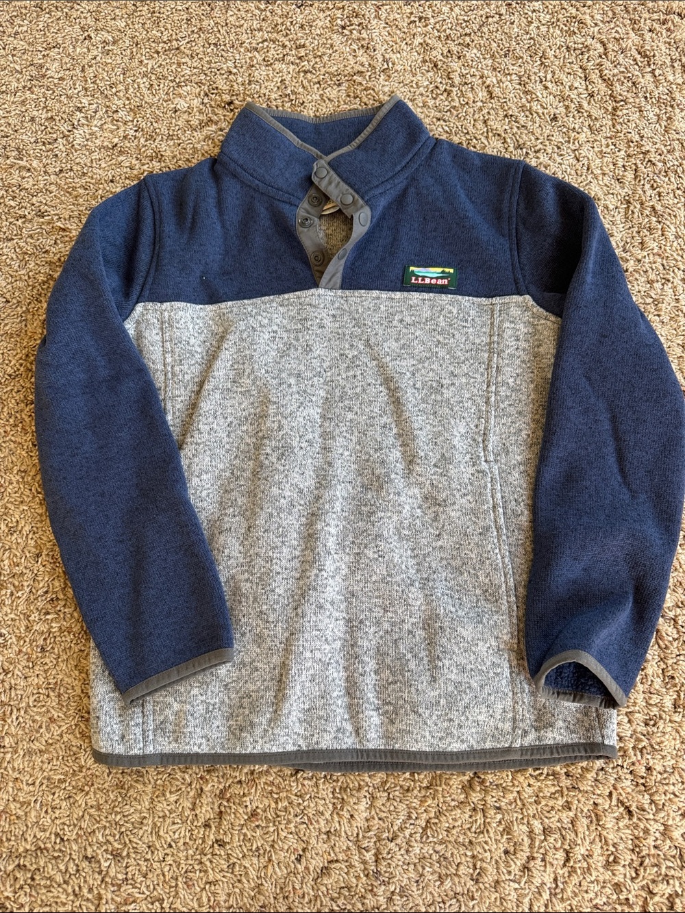 L.L. Bean Navy and Heather Gray Kids Fleece Snap Pullover